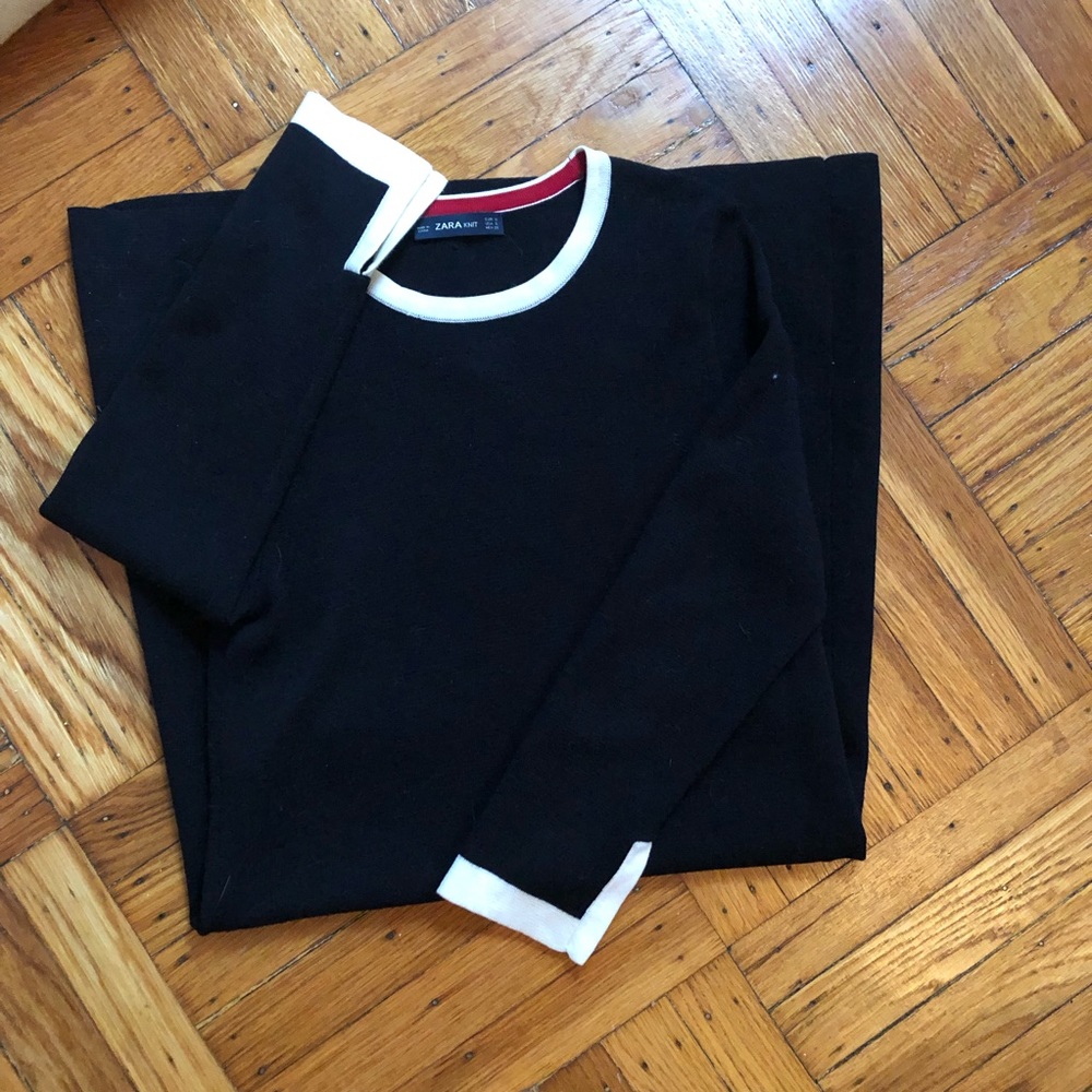 Zara Knit Black And White Contrast Shift Dress